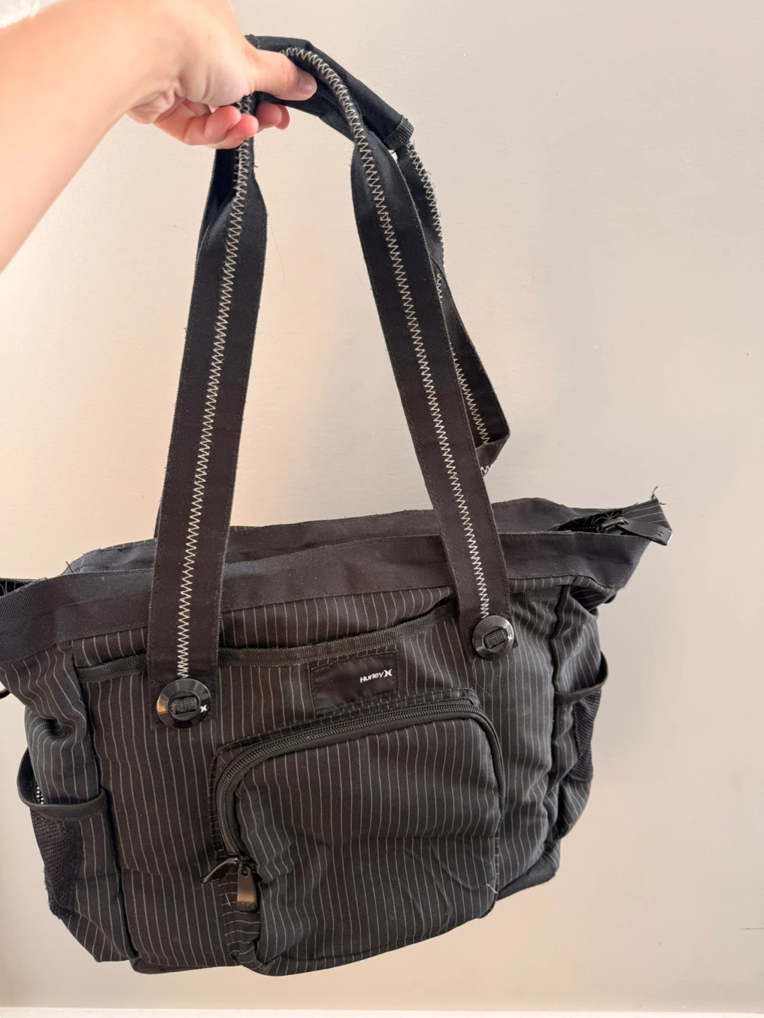 Hurley Black Pinstripe Tote Bag