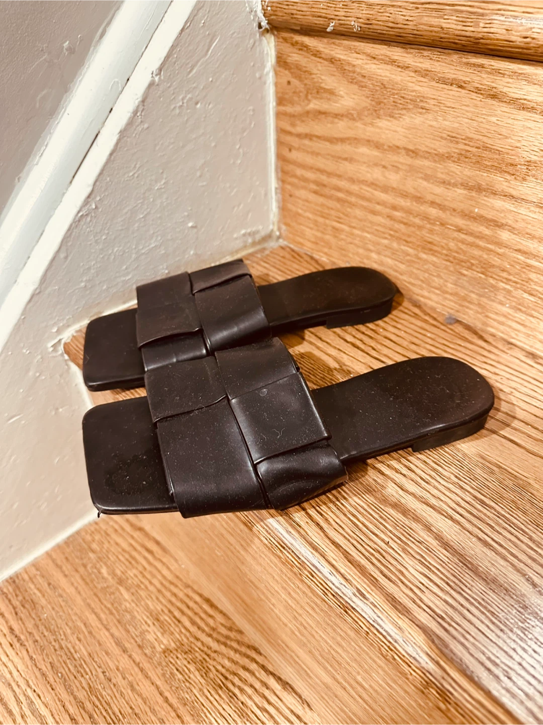 Black Woven Slide Sandals