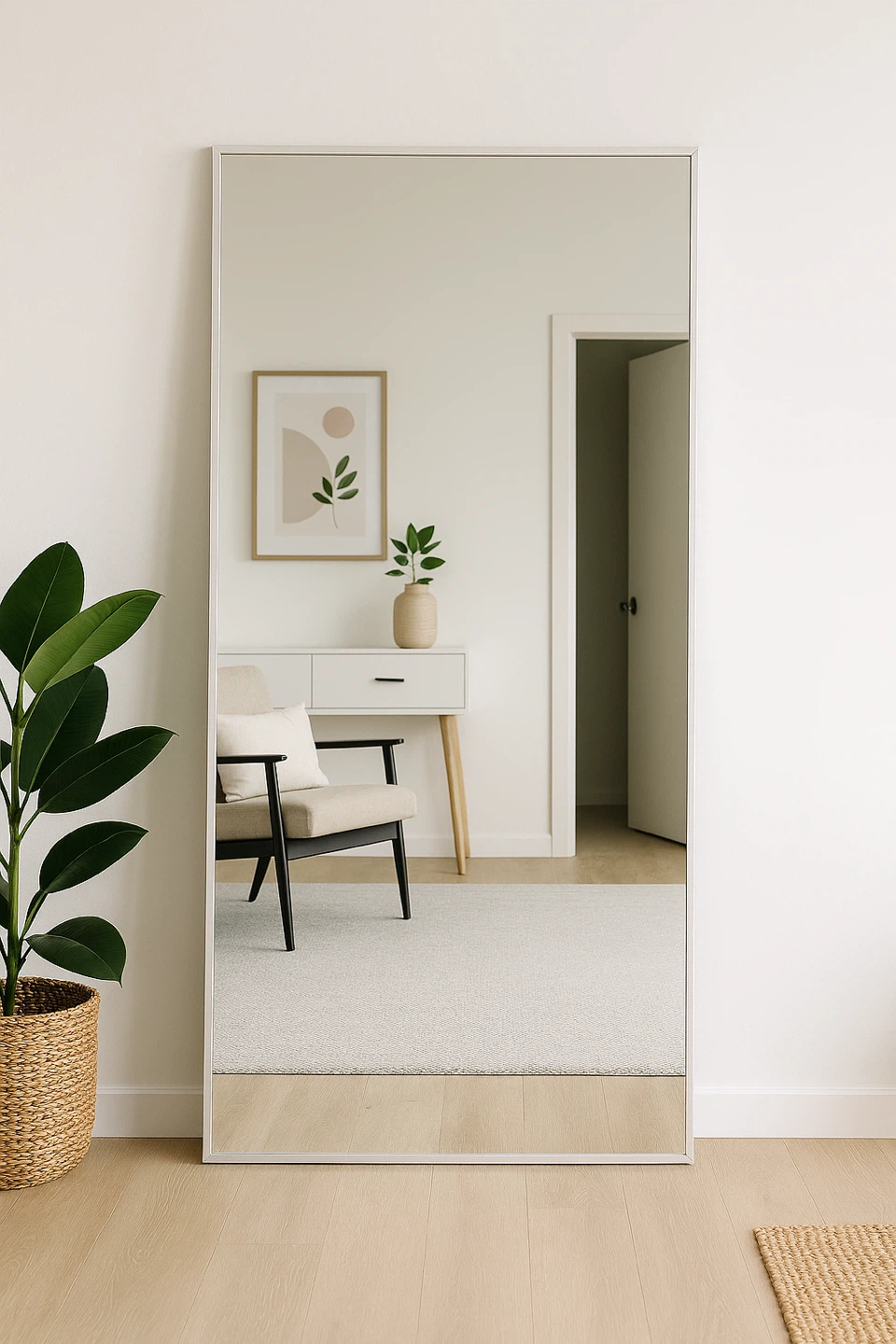 Full Length Floor Mirror with Silver Frame