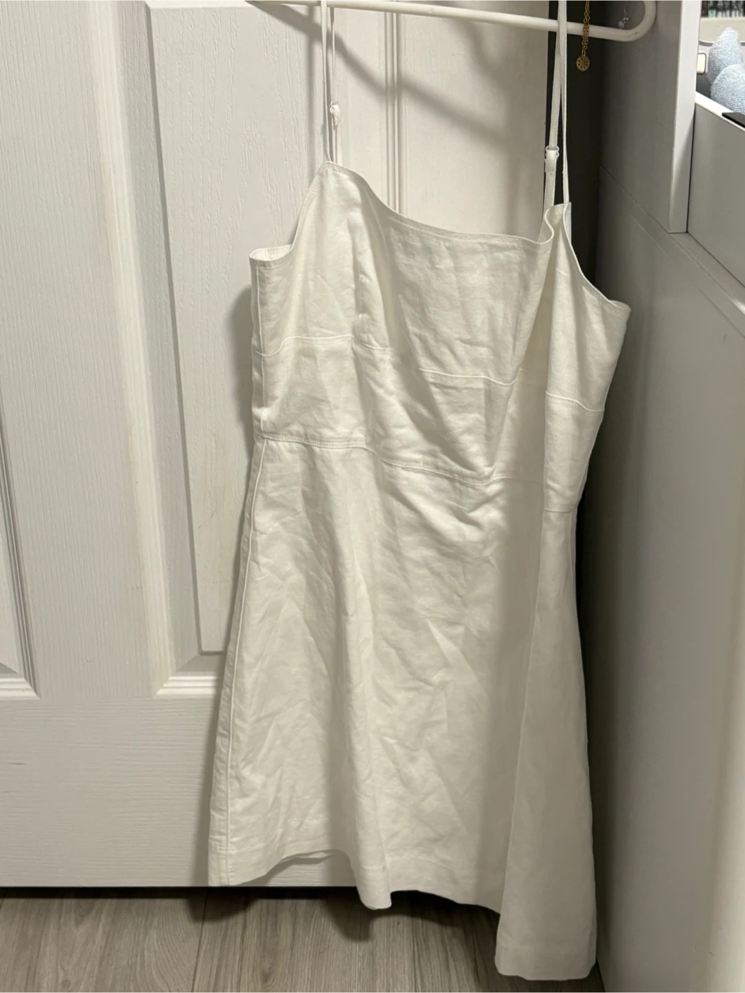 White Linen Blend Mini Dress