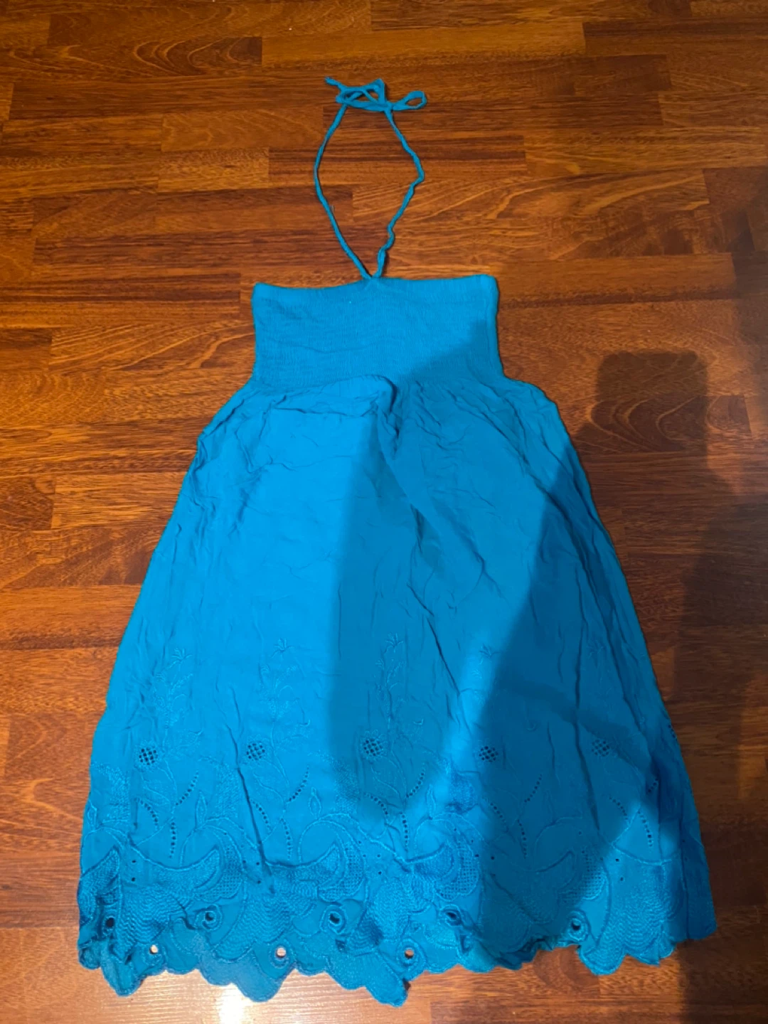 Blue Halter Neck Sundress with Eyelet Detail