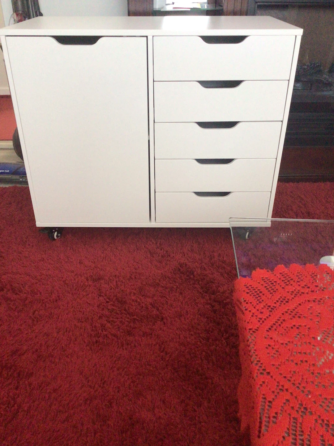 White Rolling Storage Cabinet with 4 Drawers and Door