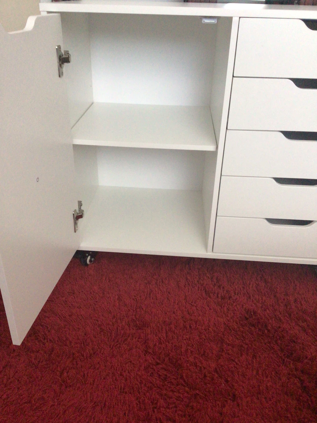 White Rolling Storage Cabinet with 4 Drawers and Door - photo 3