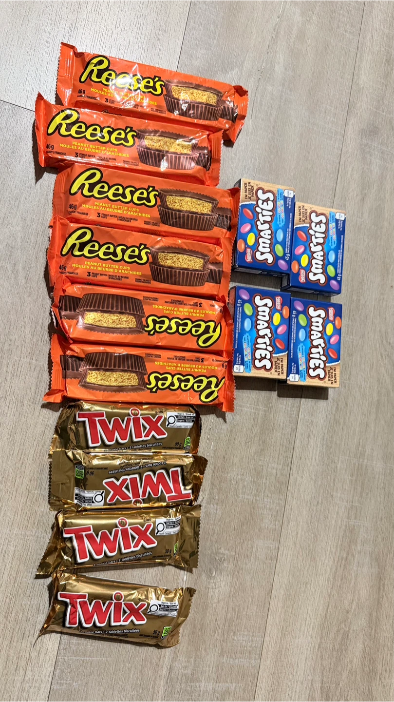 Reese's Peanut Butter Cups, Twix Bars, and Smarties Candy Bundle