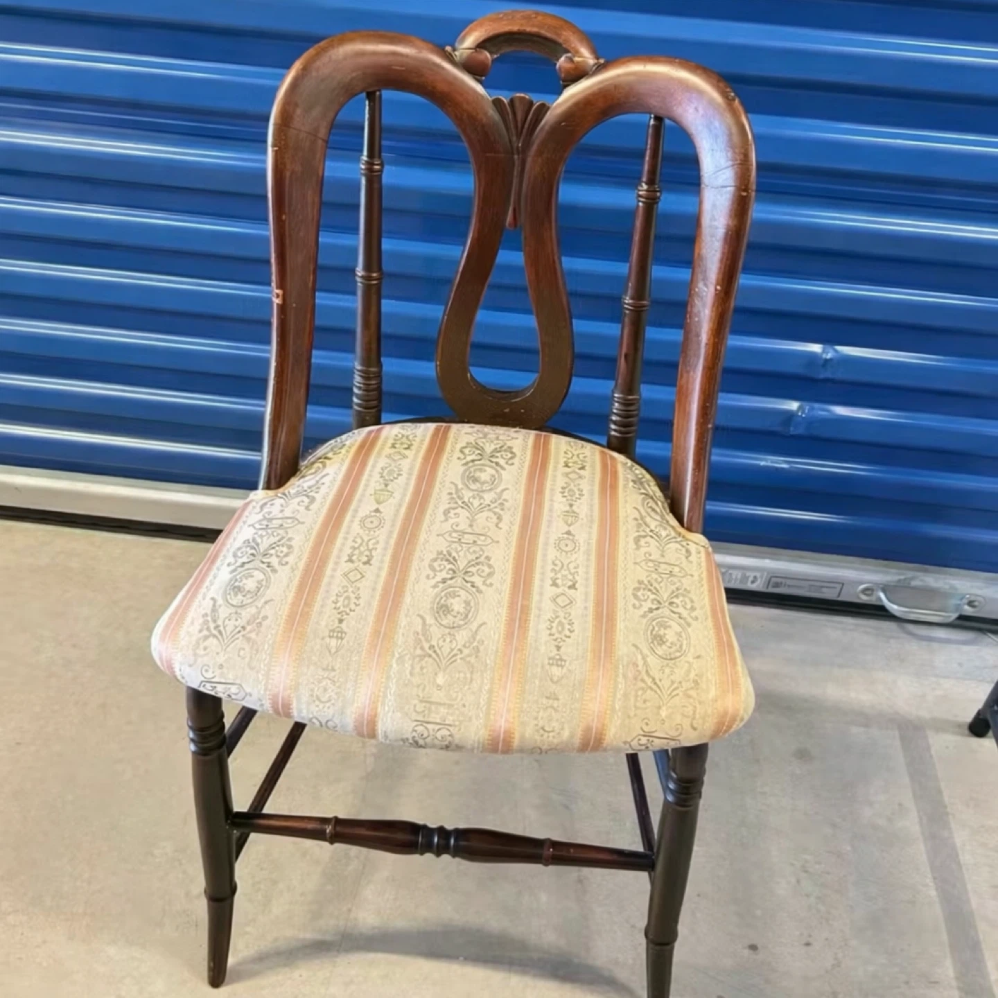 Wooden Dining Chair with Striped Upholstery