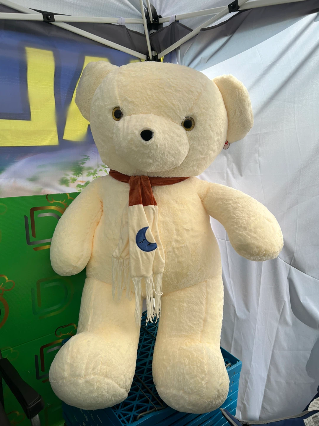 Giant Cream Teddy Bear with Scarf