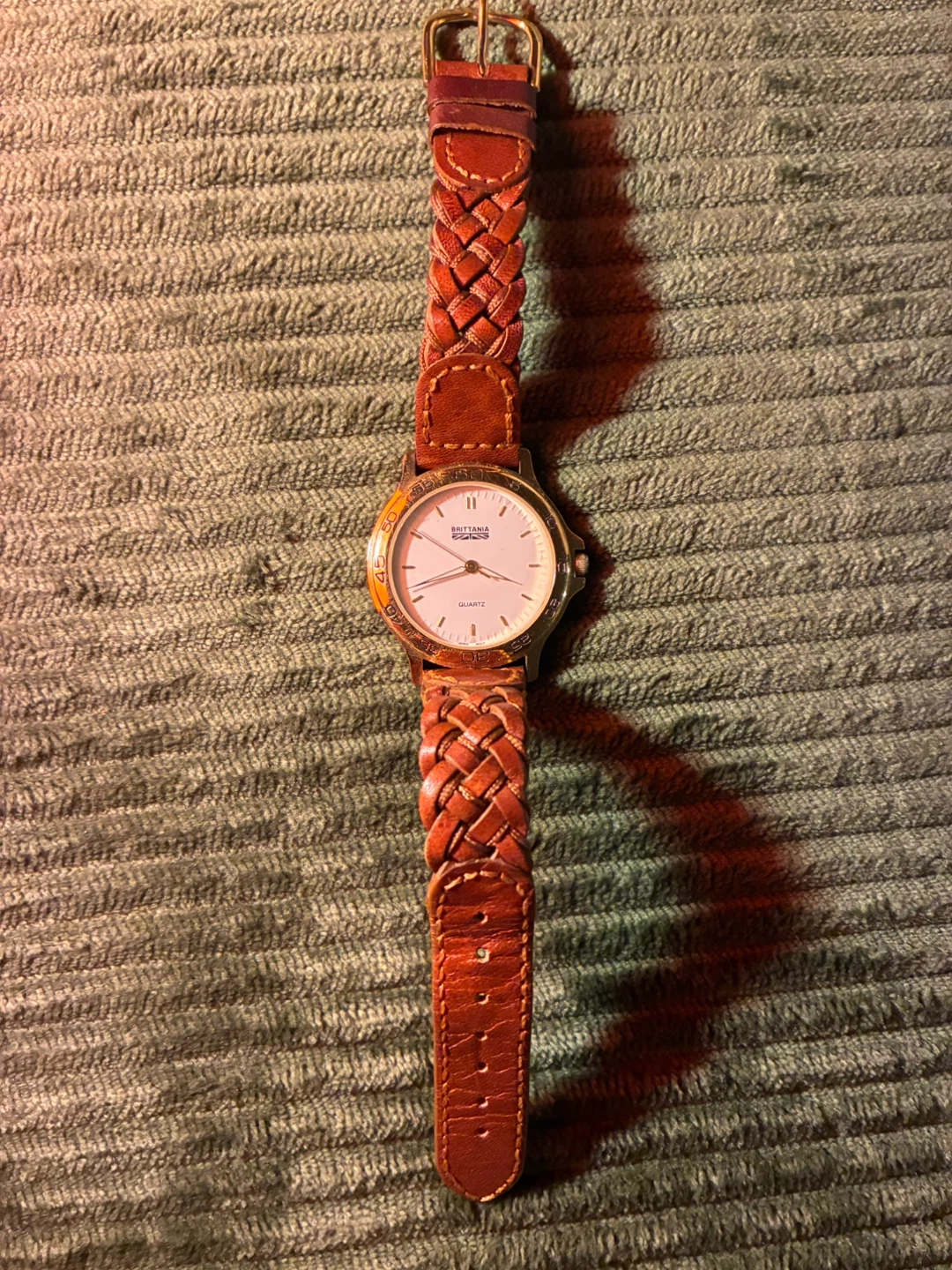Britannia Quartz Watch with Braided Leather Band