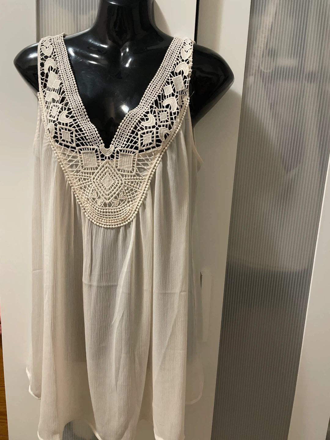 Esmara Women's Sheer Crochet Detail Tank Top Cream Size M