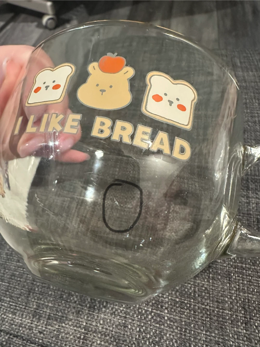 Clear Glass Mug with "I Like Bread" Design *CHIP ON FRONT* - photo 5