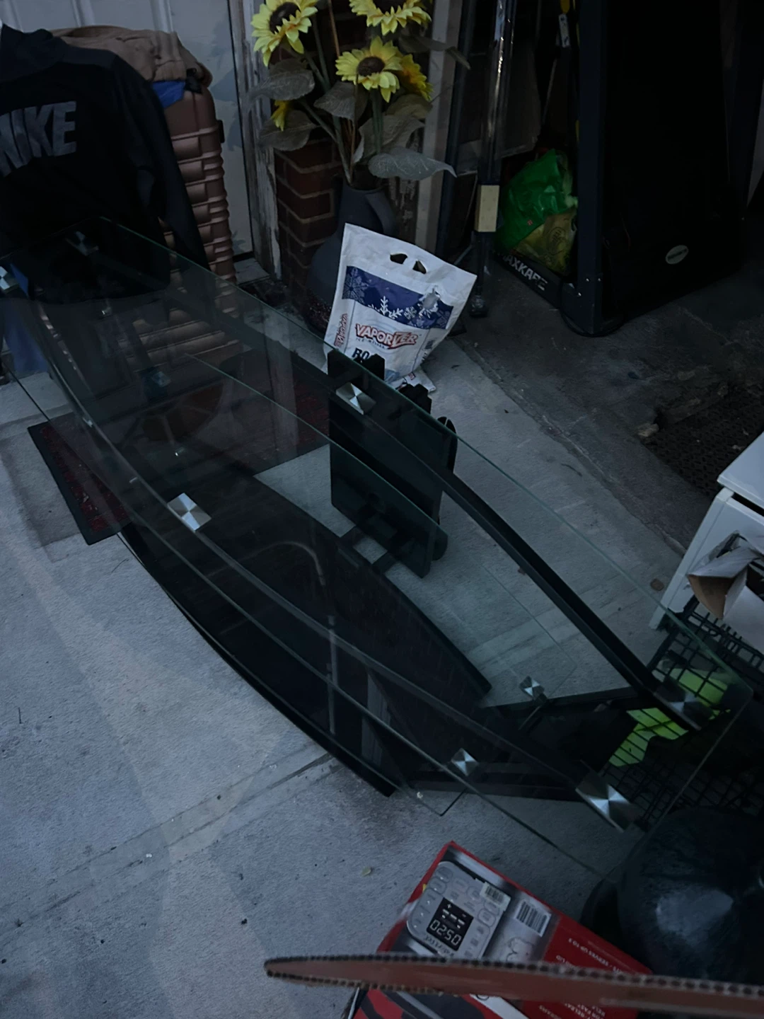 Glass TV Stand with Black Metal Frame - photo 3