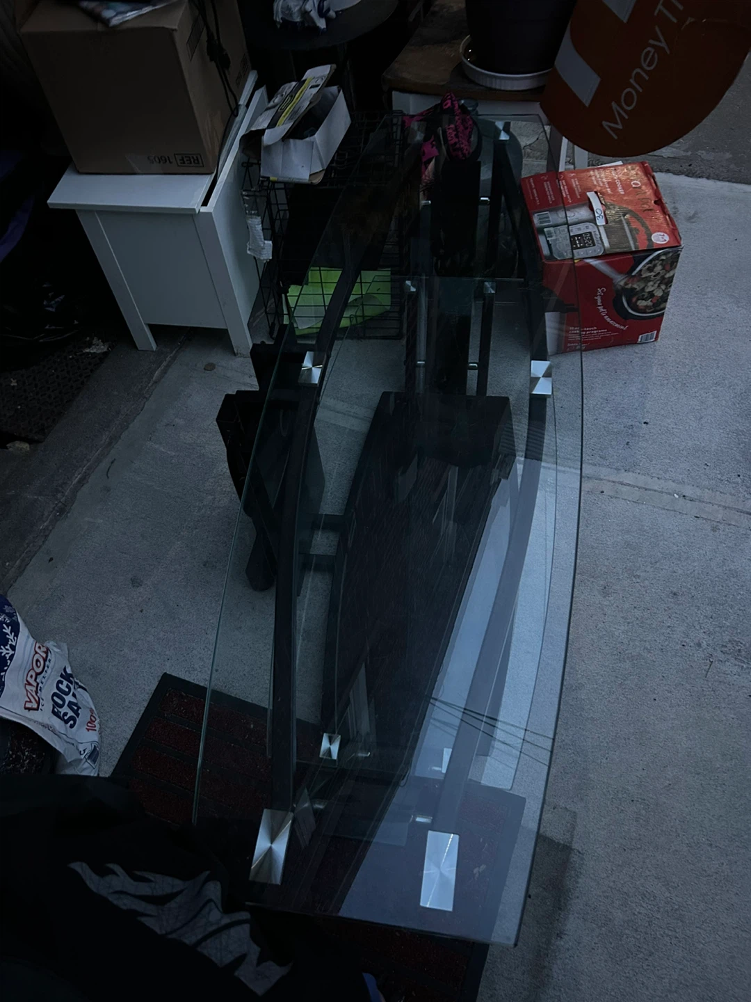 Glass TV Stand with Black Metal Frame - photo 2
