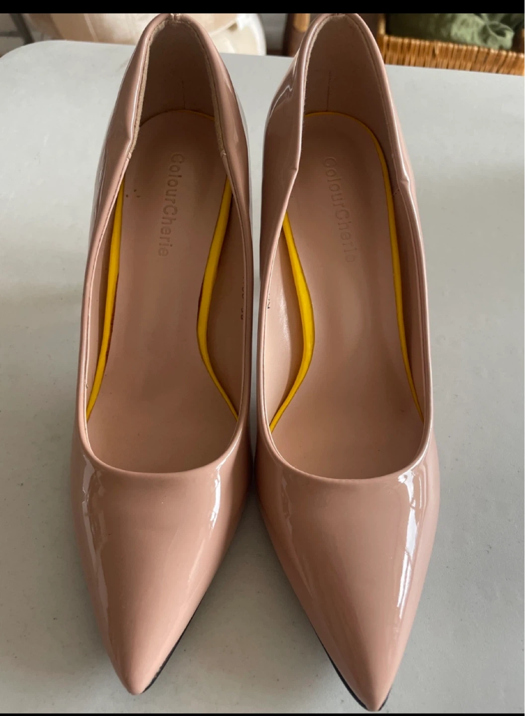 Nude Patent Leather Pointed-Toe Heels