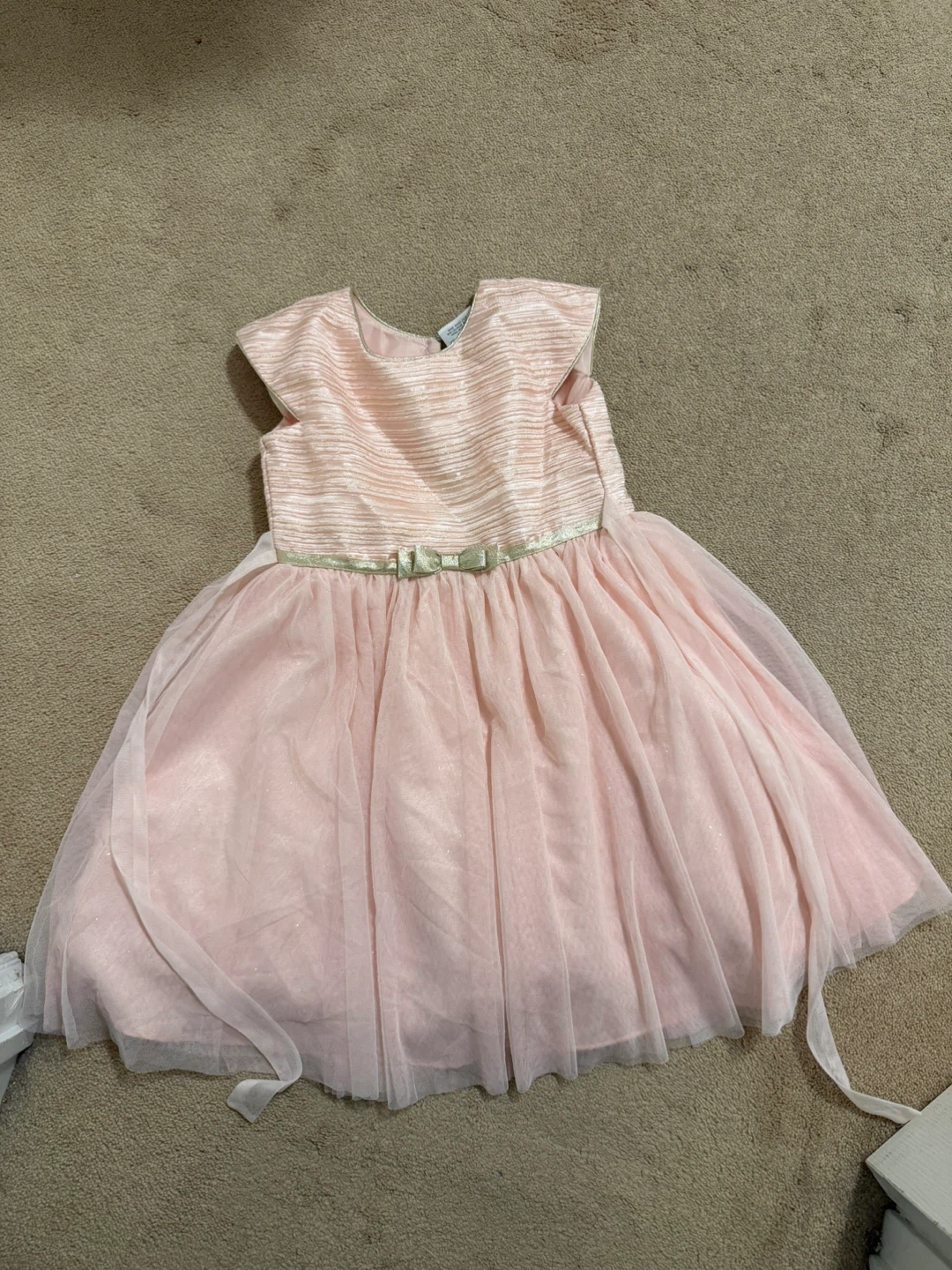 Pink Tulle Dress with Sequins and Bow