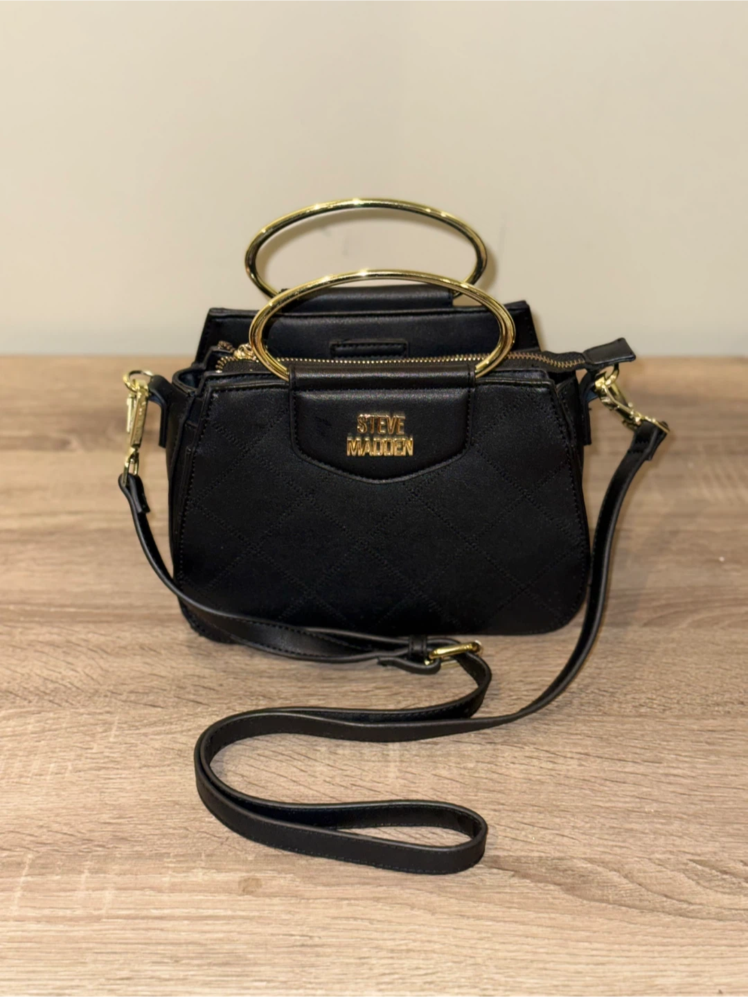 Steve Madden Black Quilted Top Handle Bag