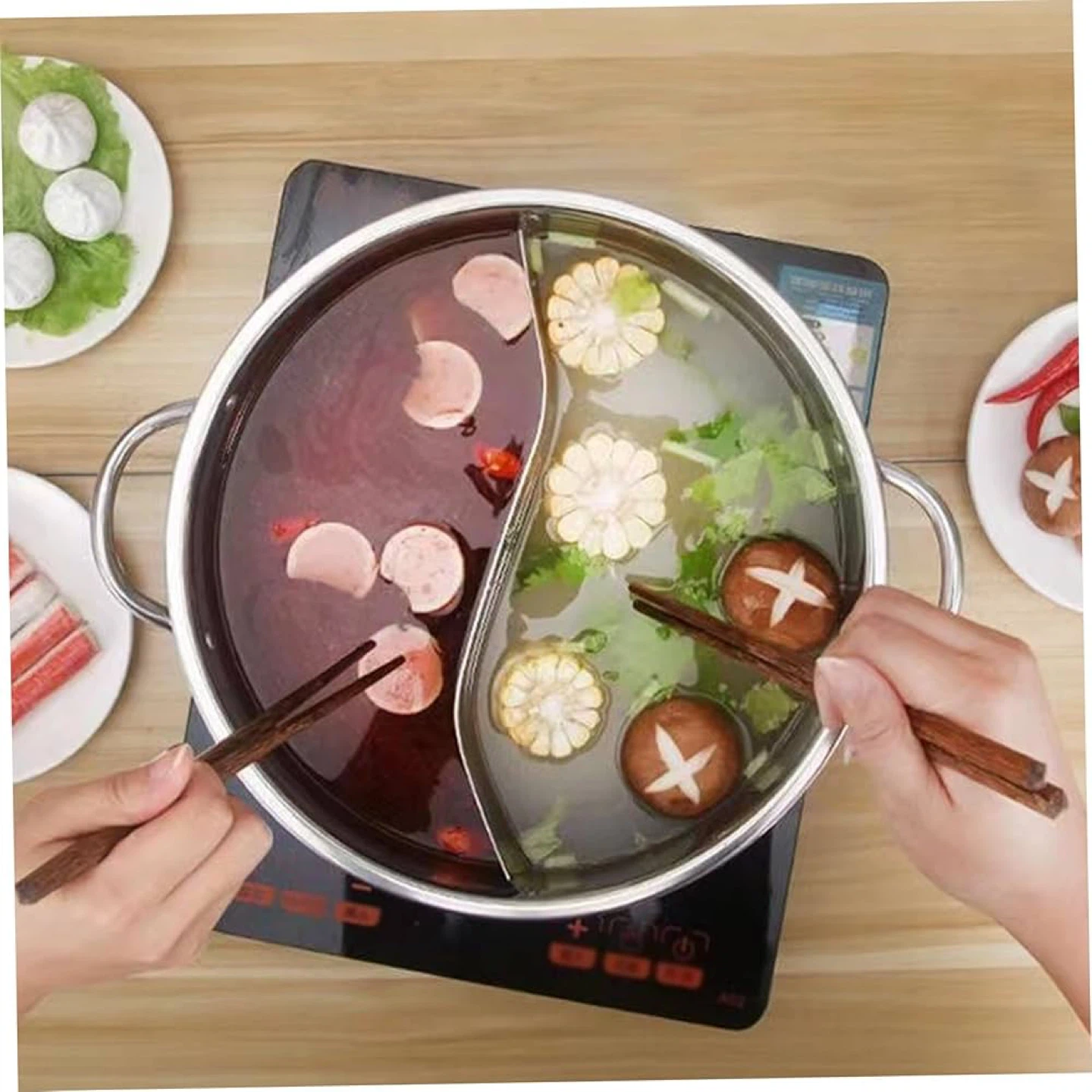 Stainless Steel Hot Pot with Divider & Soup Spoons Set_NWT - photo 2