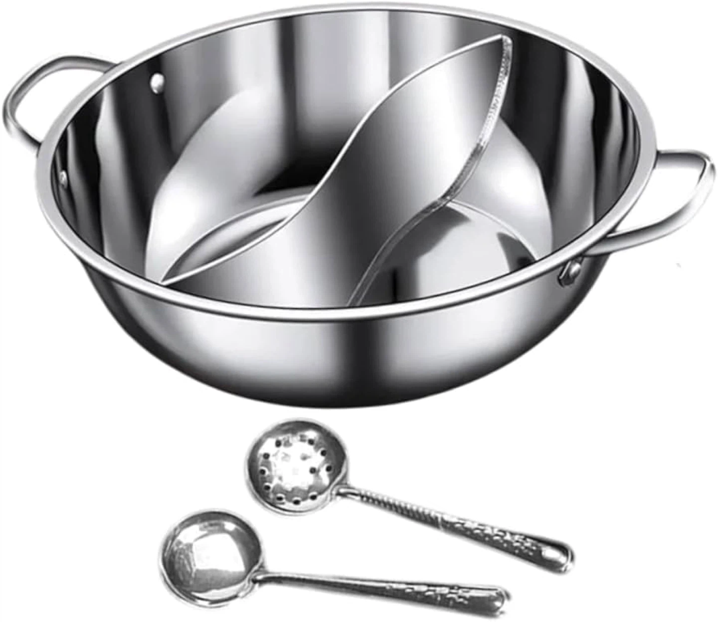 Stainless Steel Hot Pot with Divider & Soup Spoons Set_NWT