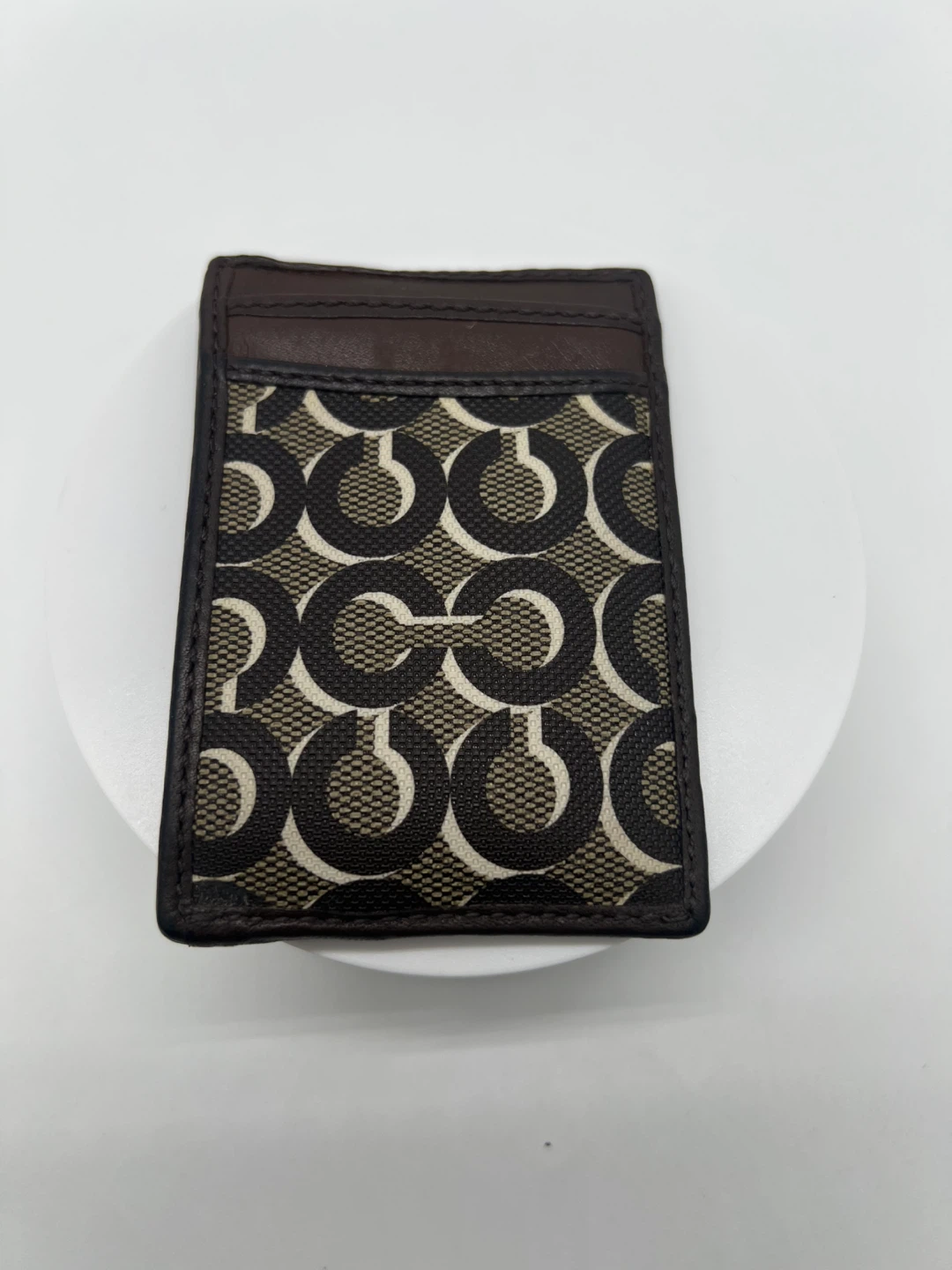 COACH Card Case Signature Coated Canvas Leather Card Holder - photo 3