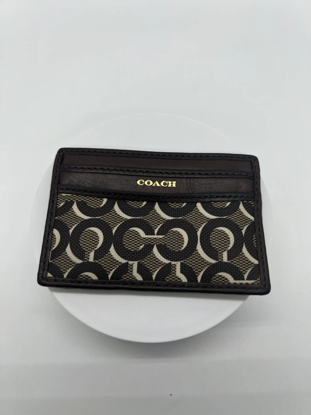 COACH Card Case Signature Coated Canvas Leather Card Holder