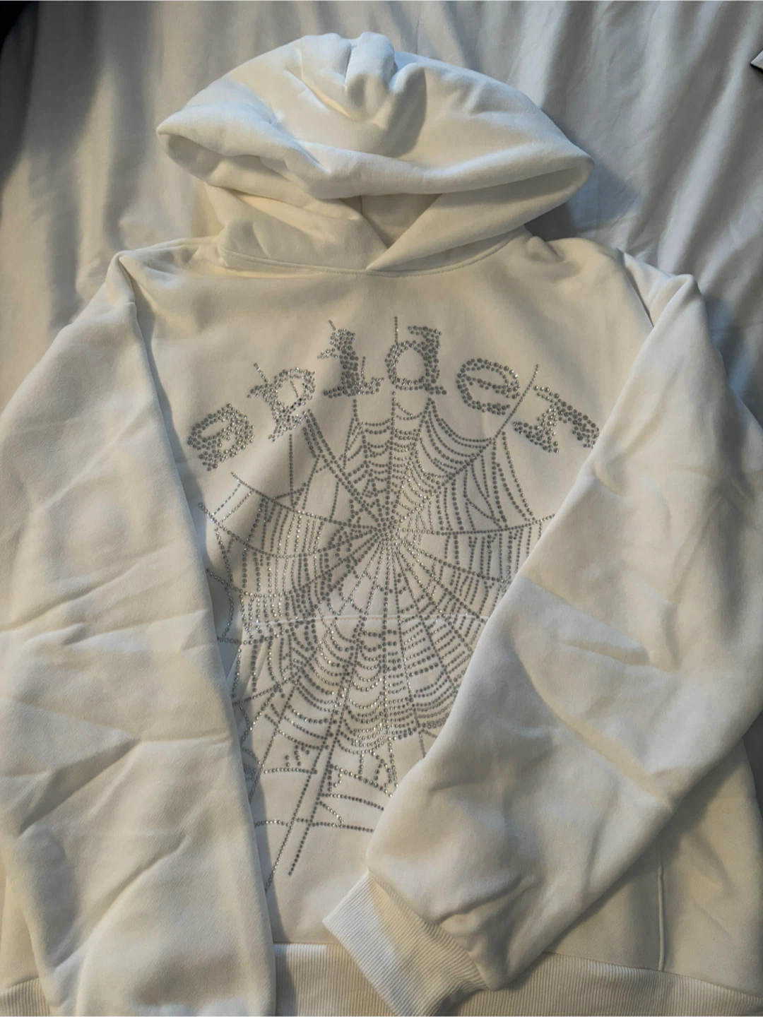 Sp5der Rhinestone Hoodie White Size Small