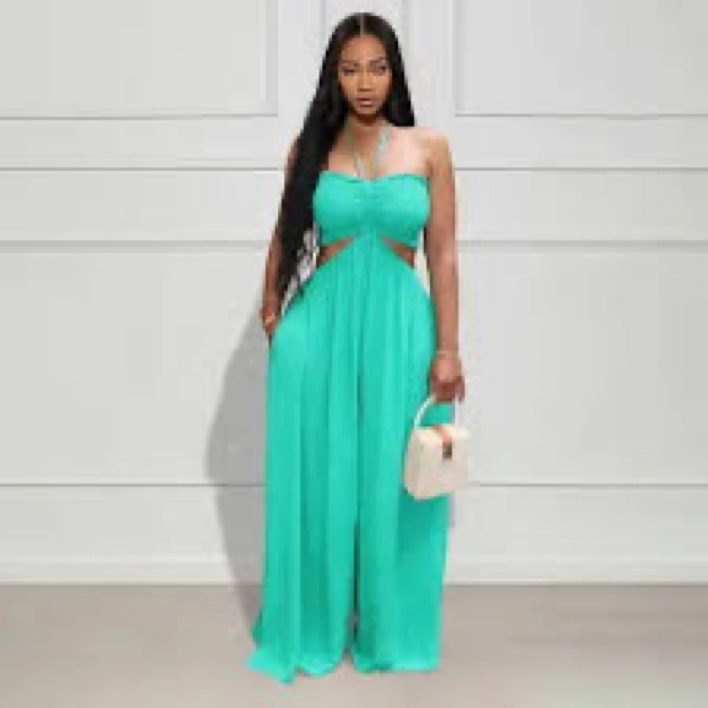 NEW! Loragal Halter Neck Smocked Bodice Cutout Wide Leg Jumpsuit - photo 2
