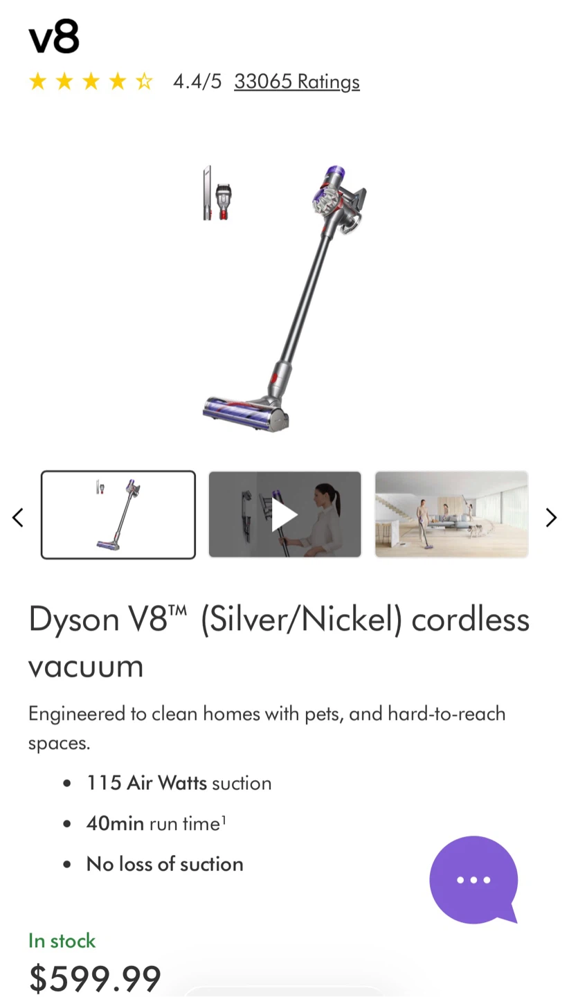 Dyson V8 Cordless Vacuum (Silver/Nickel)