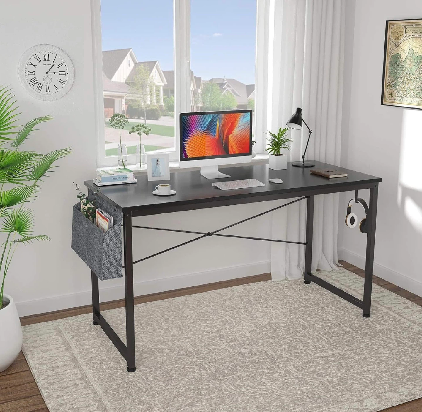 47" Computer Desk with Storage Bag and LED strips