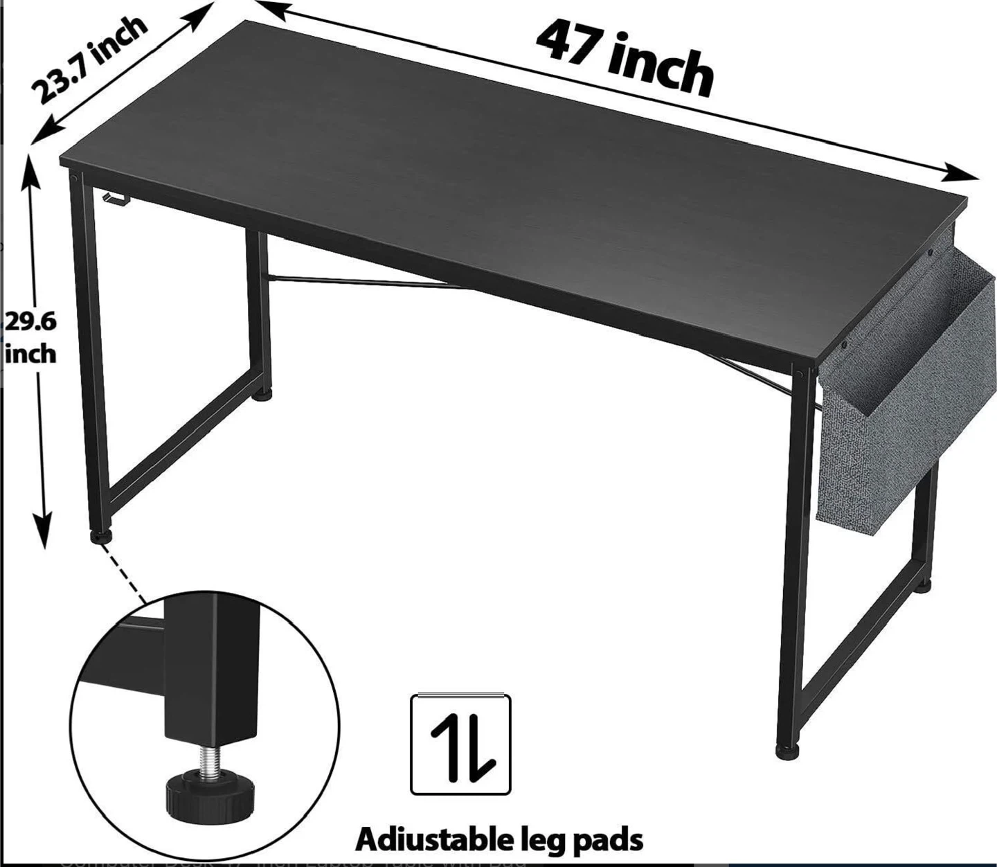 47" Computer Desk with Storage Bag and LED strips - photo 2