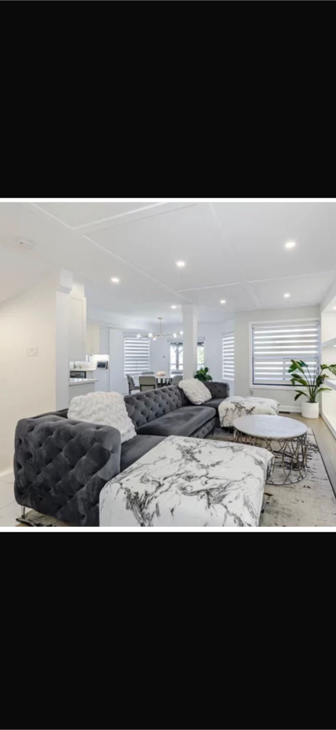 Dark Grey Velvet Tufted Sectional Sofa with Marble Ottomans