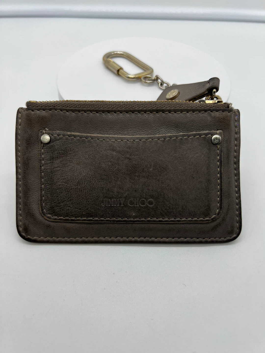JIMMY CHOO Nancy Star Studs Gray Leather Pouch Wallet Key Chain - photo 4