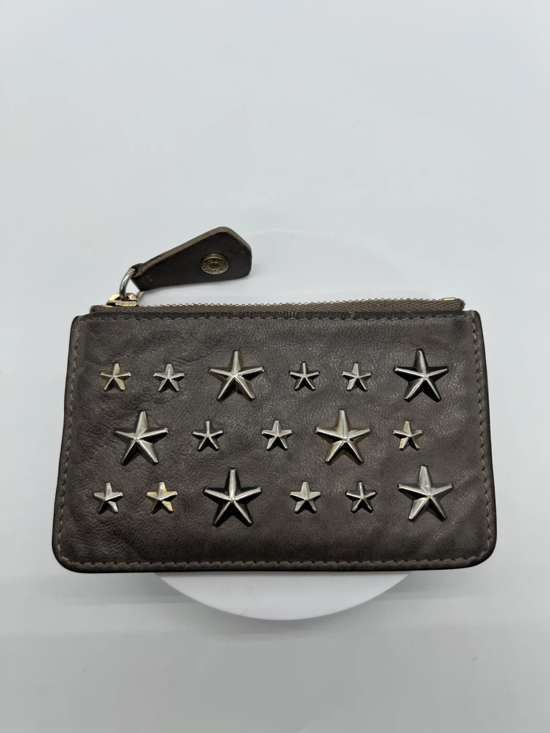 JIMMY CHOO Nancy Star Studs Gray Leather Pouch Wallet Key Chain - photo 2