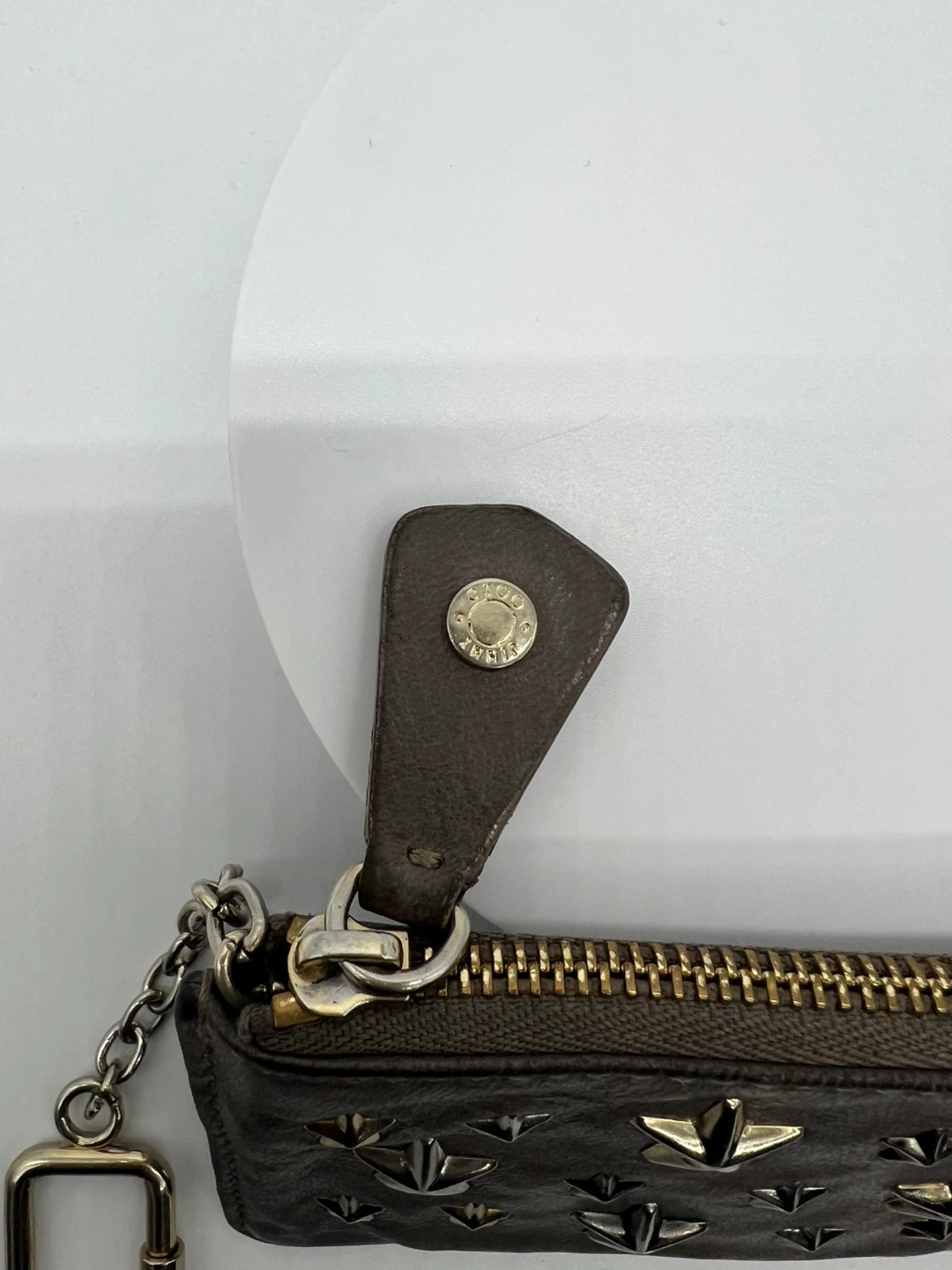 JIMMY CHOO Nancy Star Studs Gray Leather Pouch Wallet Key Chain - photo 3