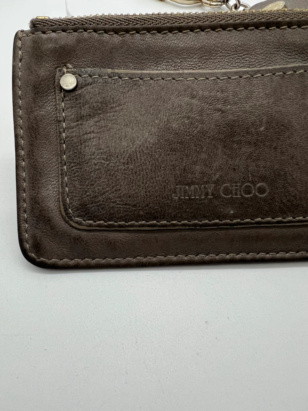 JIMMY CHOO Nancy Star Studs Gray Leather Pouch Wallet Key Chain - photo 5