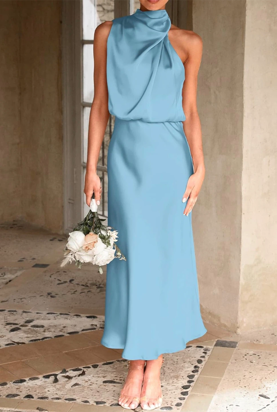 NEW! PRETTYGARDEN Satin Elegant Sleeveless Mock Neck Maxi Dress - photo 5