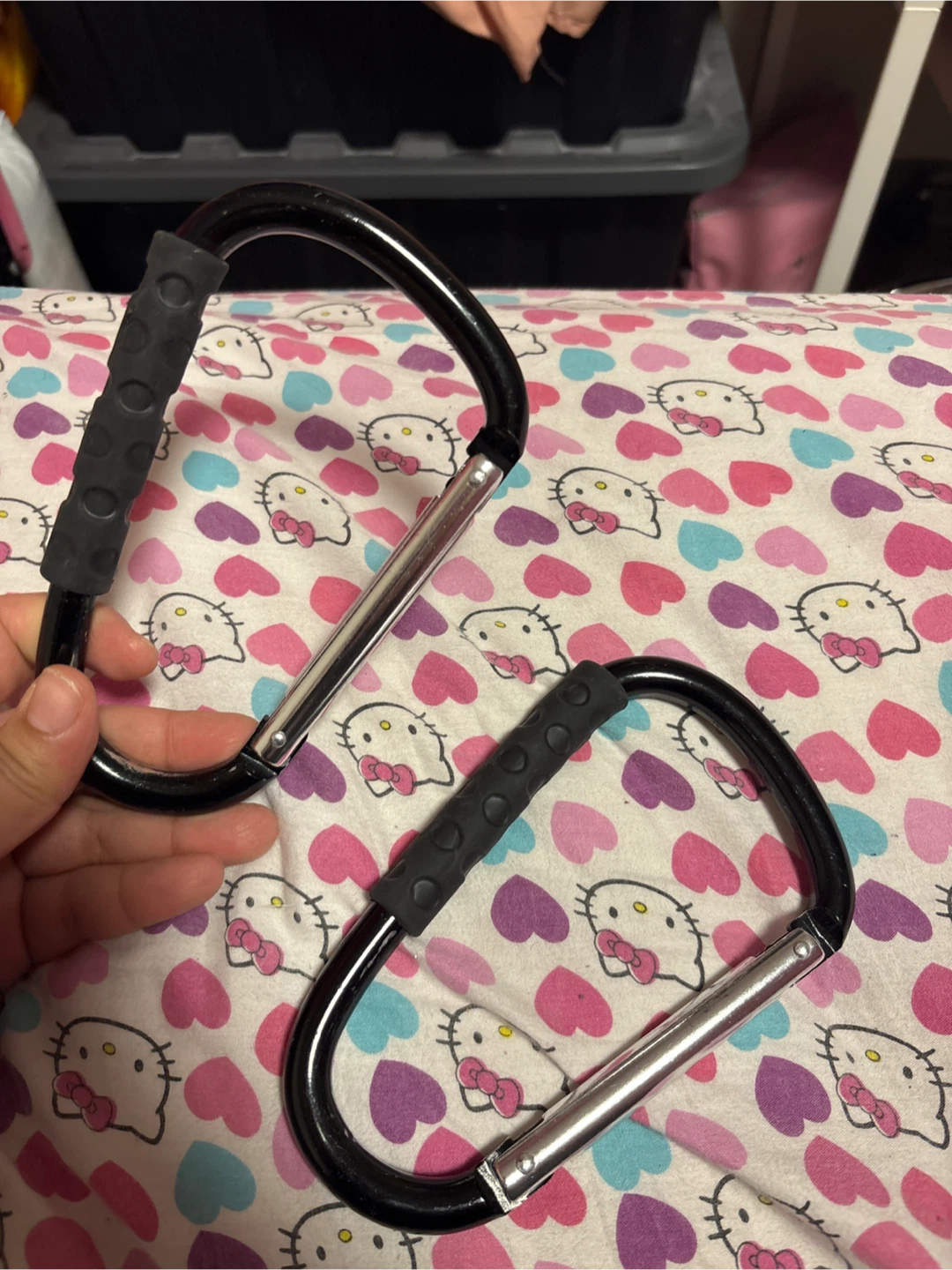 Pair of Black Carabiner Style Hooks with Grips