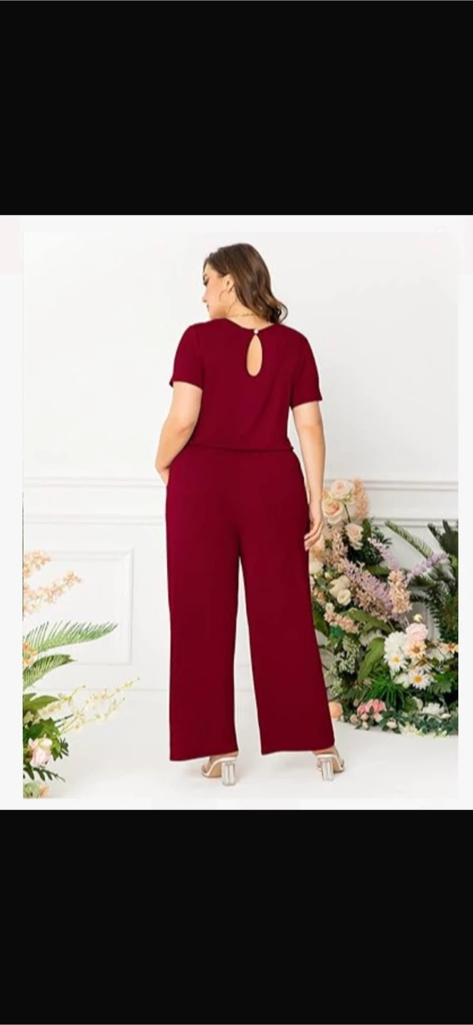 NEW! peassa Maroon Short Sleeve Wide Leg Jumpsuit with Pockets - photo 3