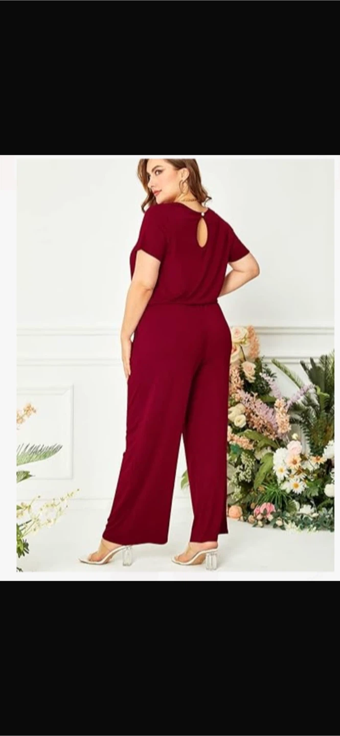 NEW! peassa Maroon Short Sleeve Wide Leg Jumpsuit with Pockets - photo 2