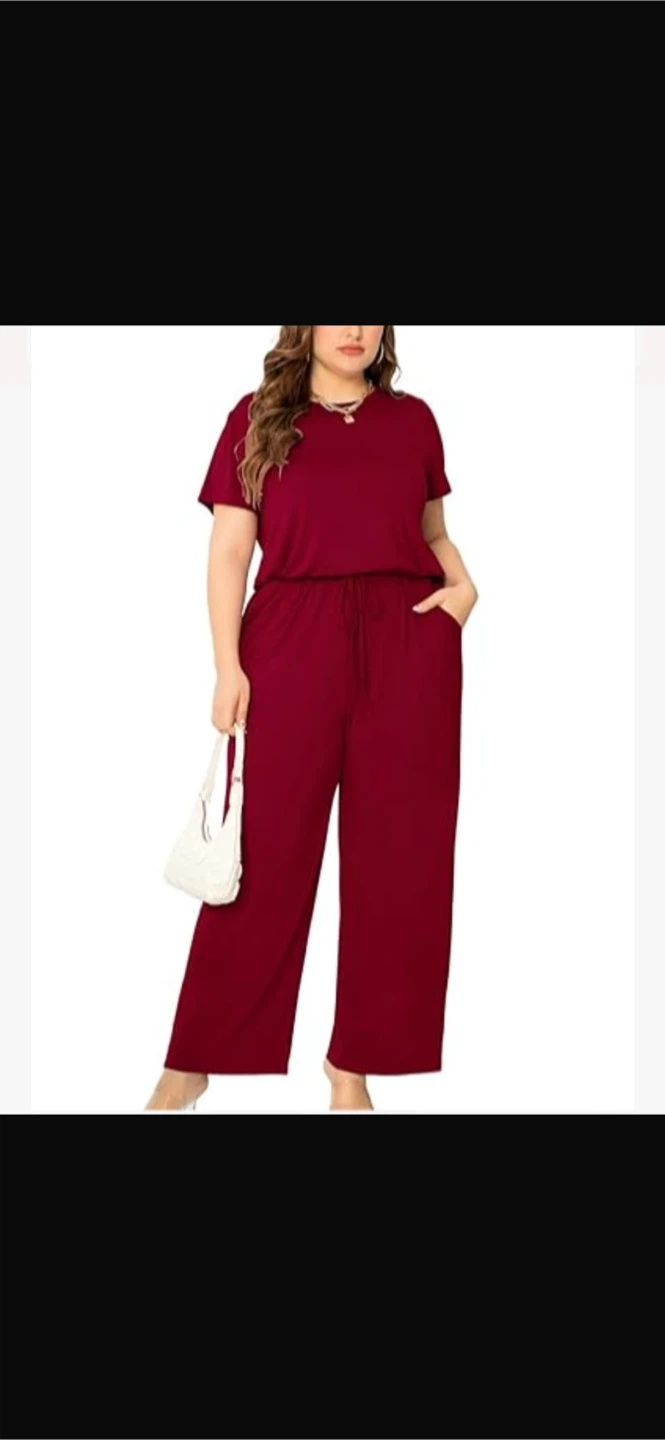 NEW! peassa Maroon Short Sleeve Wide Leg Jumpsuit with Pockets