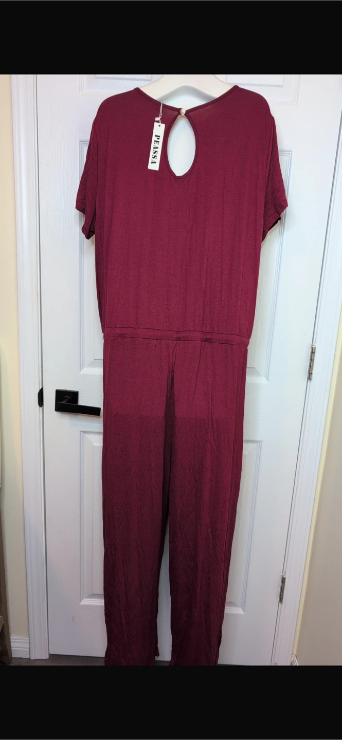 NEW! peassa Maroon Short Sleeve Wide Leg Jumpsuit with Pockets - photo 5