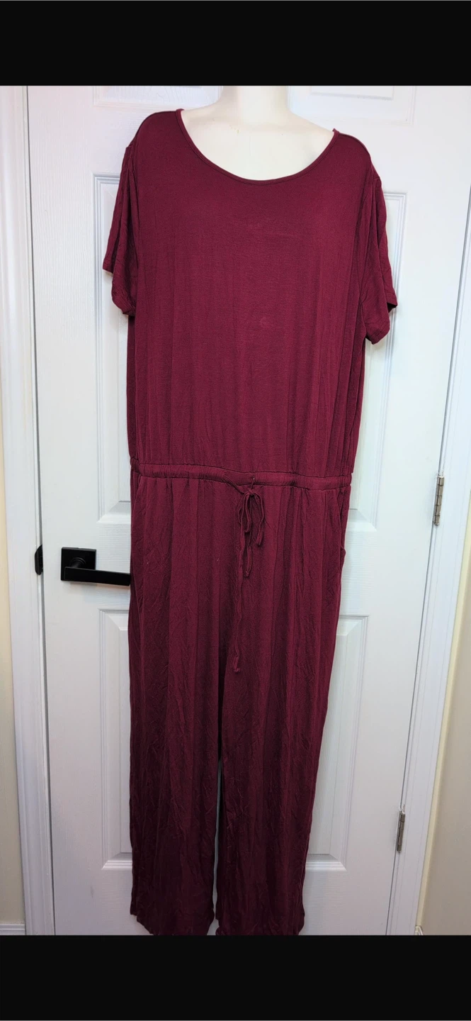 NEW! peassa Maroon Short Sleeve Wide Leg Jumpsuit with Pockets - photo 4