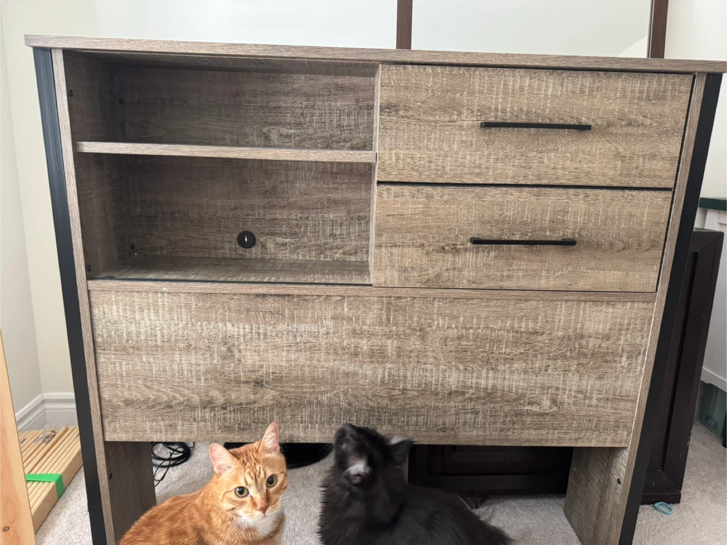 Rustic Wood headboard with sliding shelves for storage - photo 2