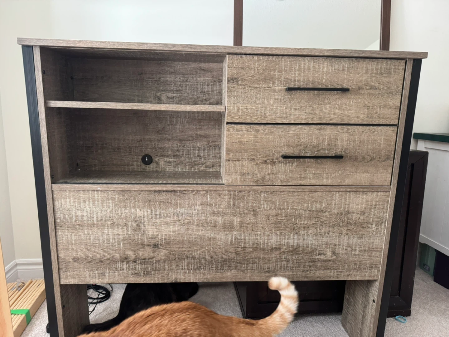 Rustic Wood headboard with sliding shelves for storage - photo 4