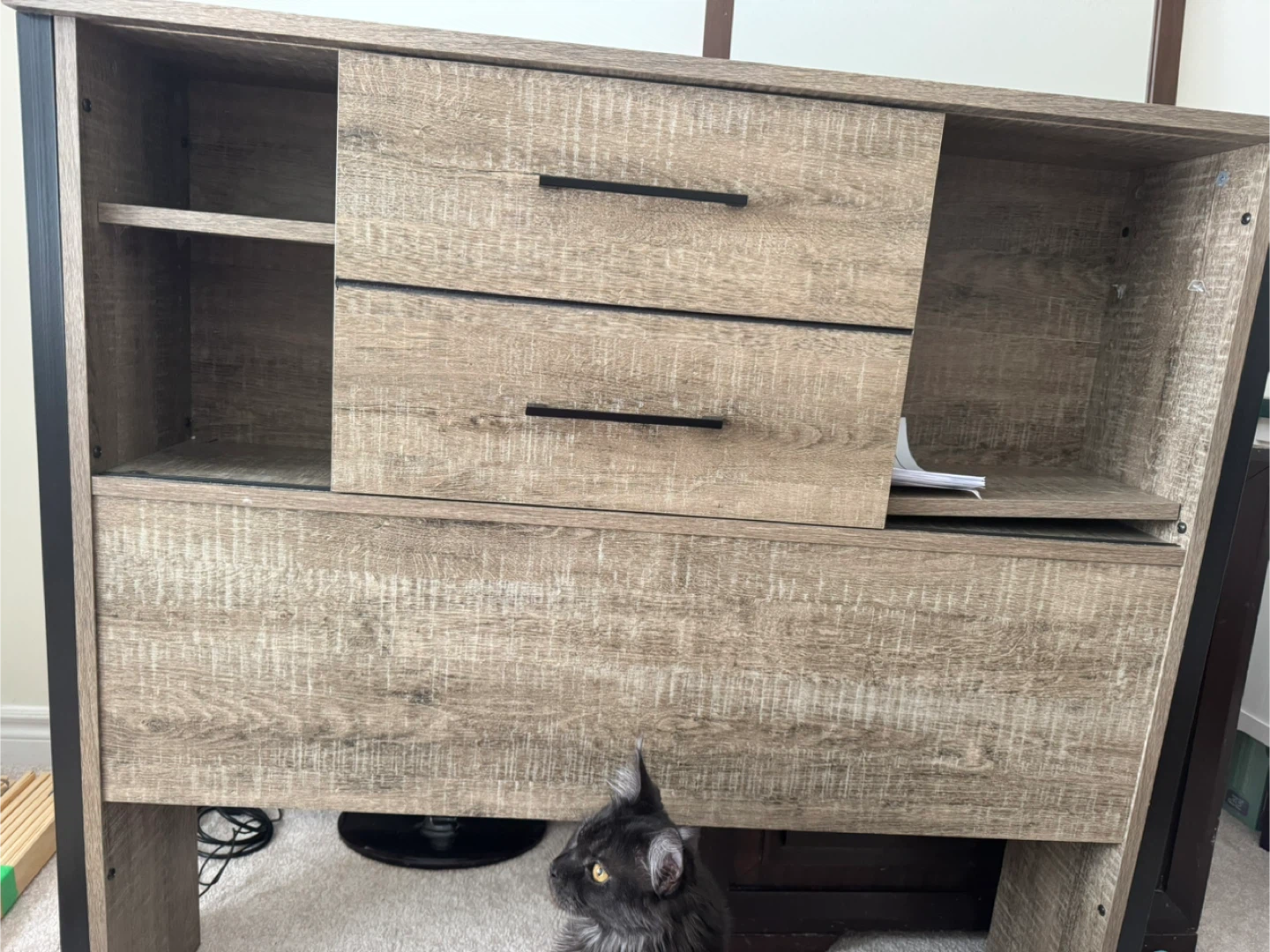 Rustic Wood headboard with sliding shelves for storage - photo 3