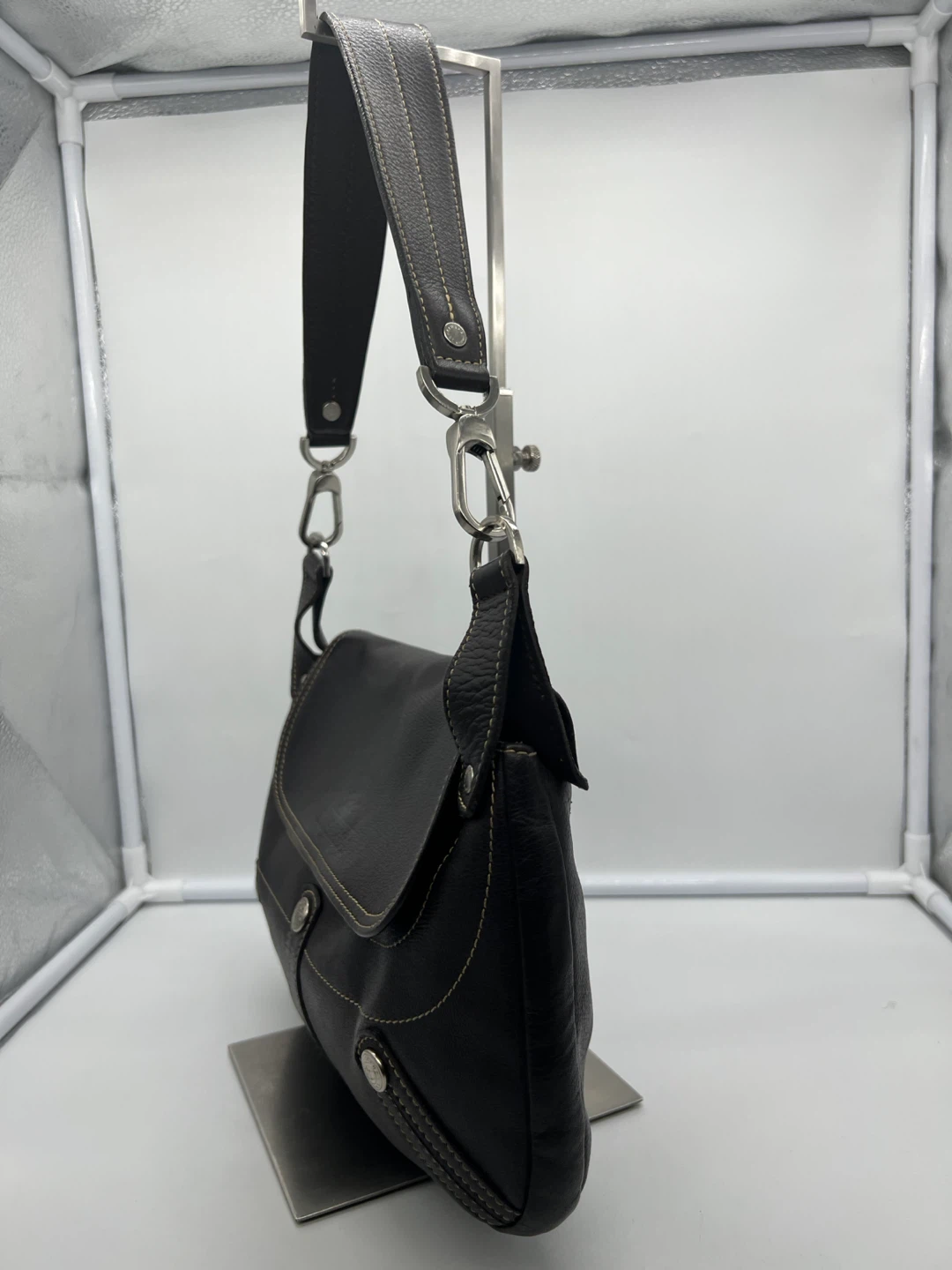 LONGCHAMP VINTAGE Dark Brown Leather Baguette Shoulder Bag - photo 3