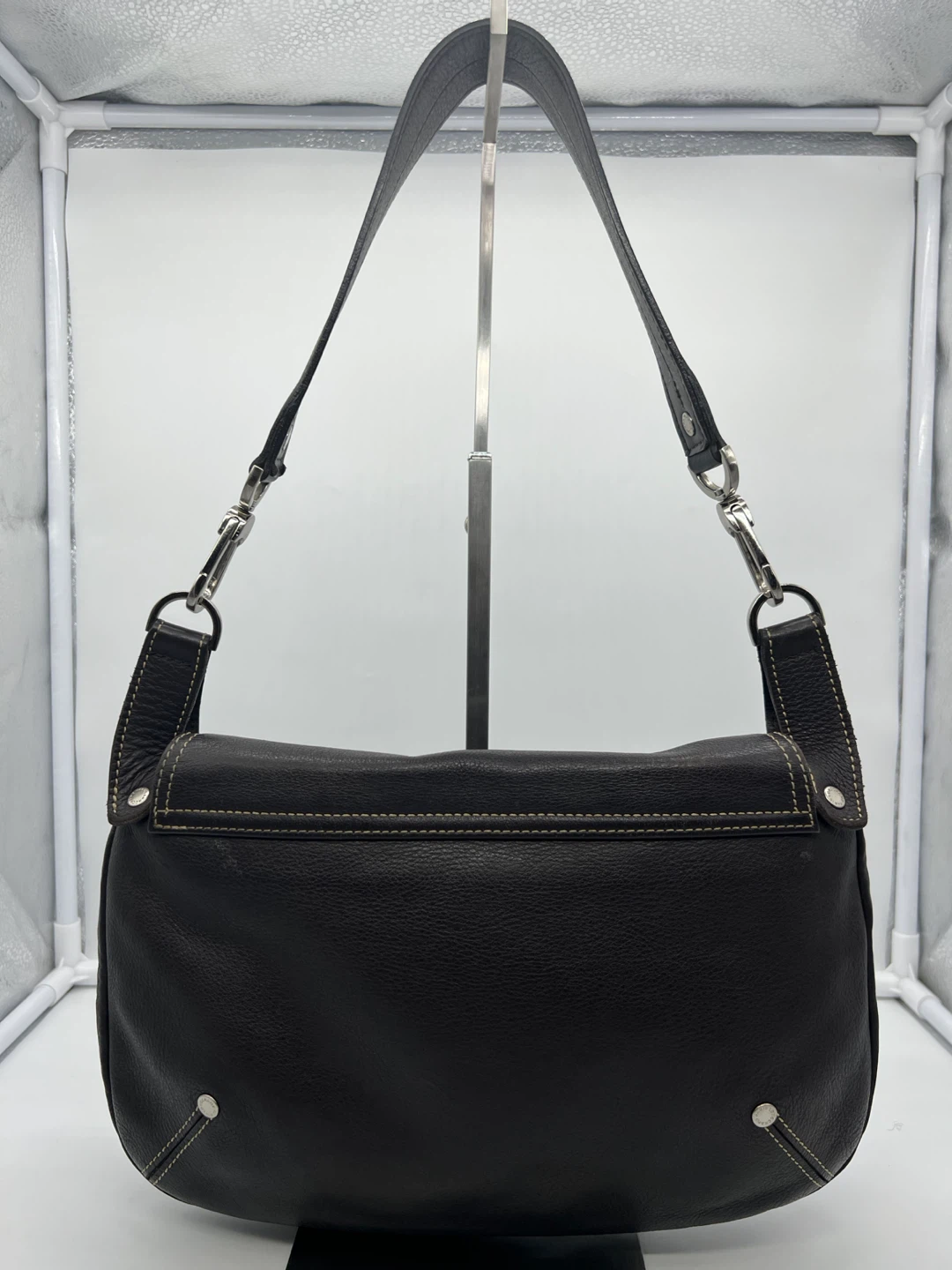 LONGCHAMP VINTAGE Dark Brown Leather Baguette Shoulder Bag - photo 4
