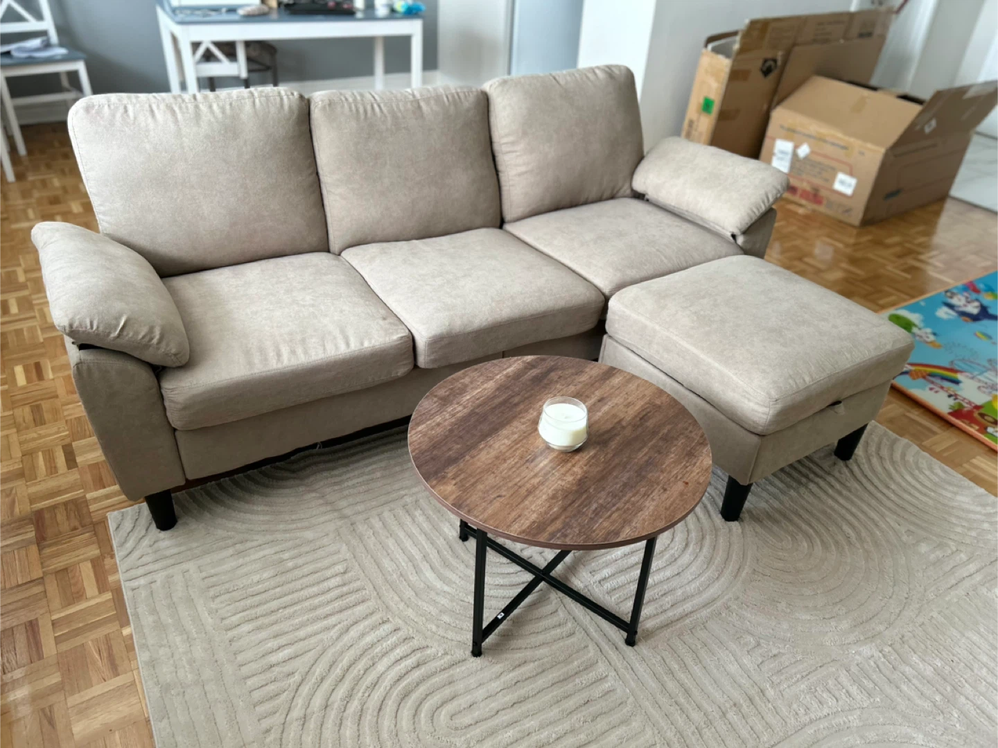 Beige Sectional Sofa with Ottoman