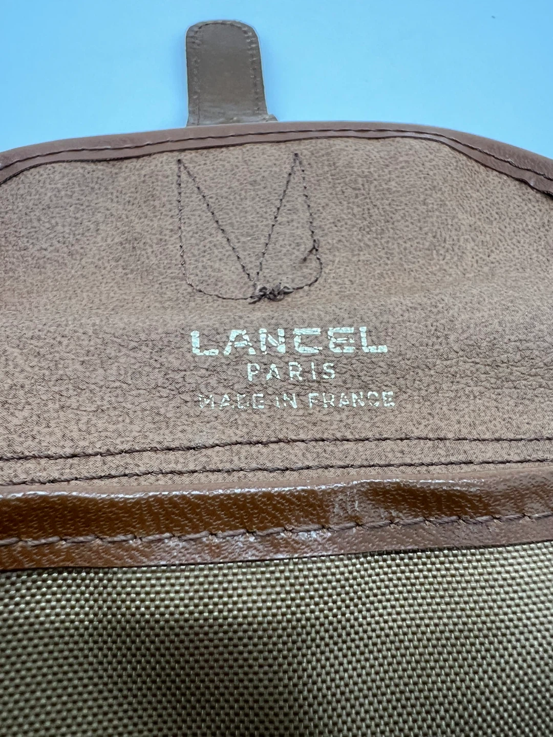 LANCEL VINTAGE Men's Camel Nylon Brown Leather Pochette Clutch - photo 5
