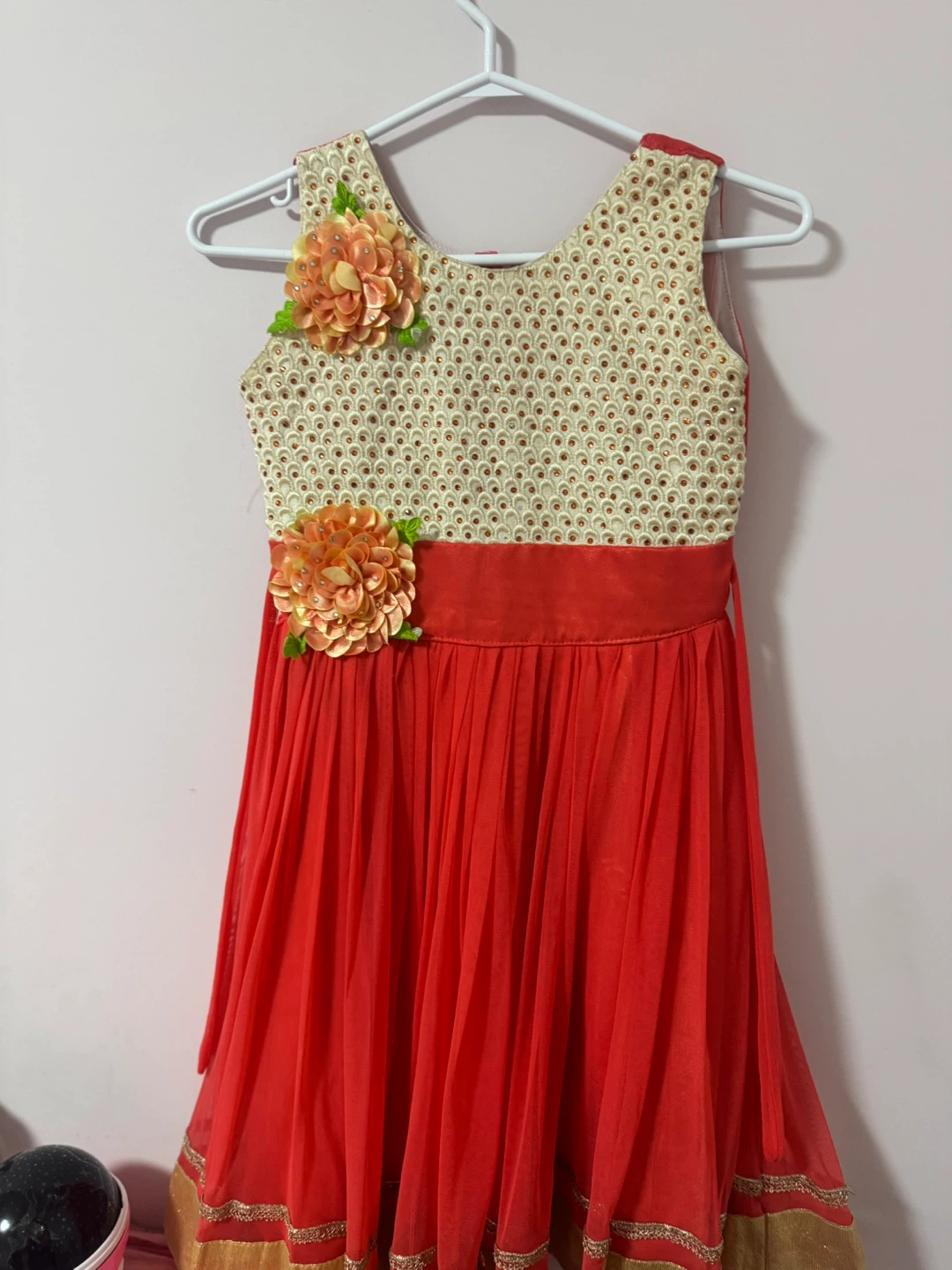 Girls' Red and Gold Embellished Party Dress