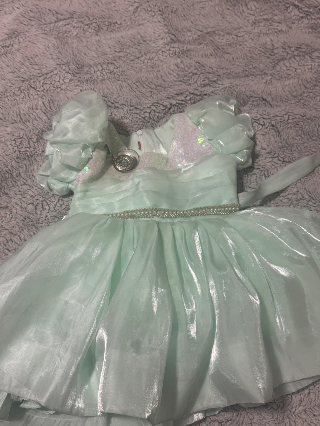 Mint Green Girls Dress with Sequins and Pearls