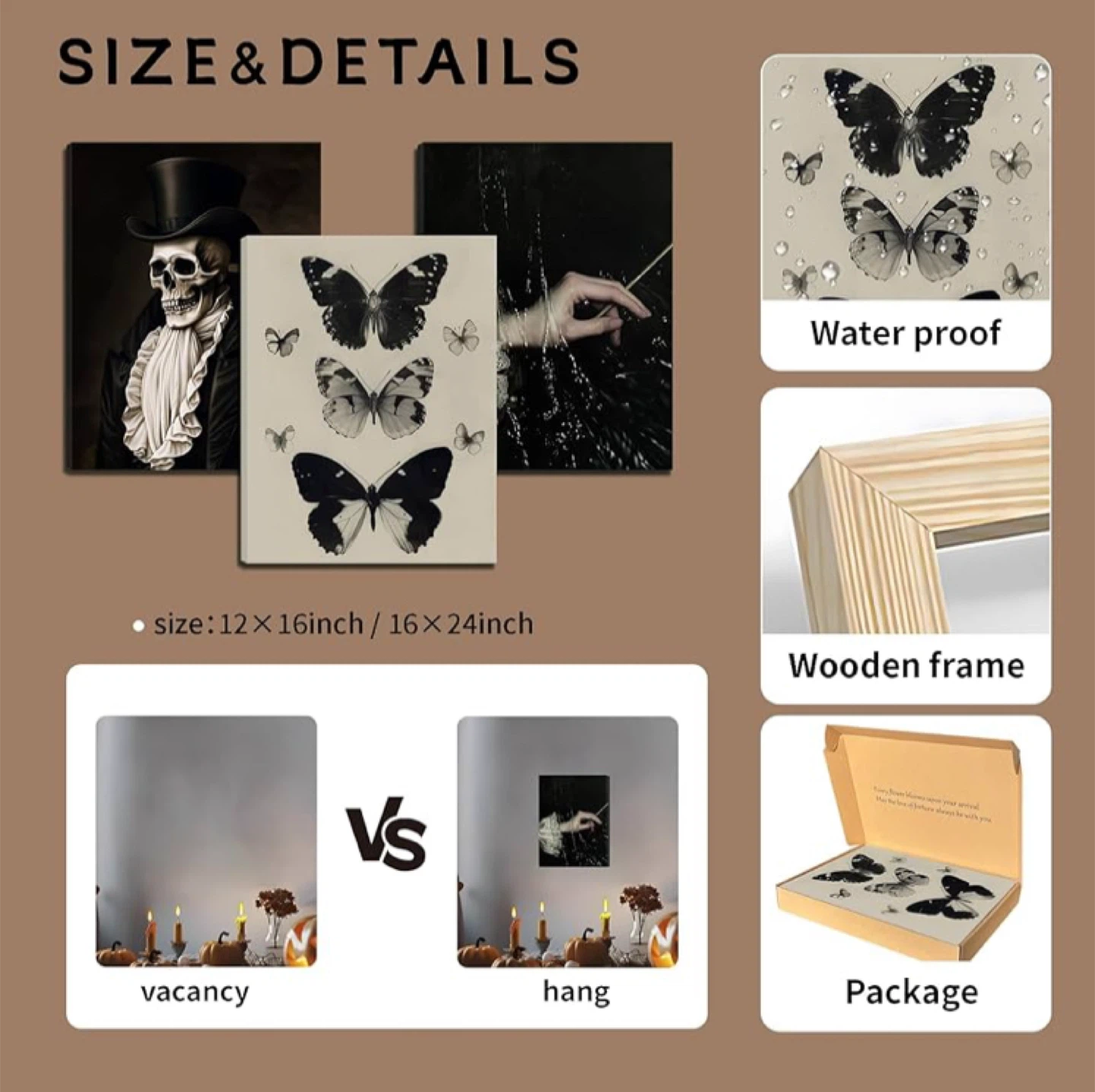 Gothic Skeleton & Butterfly Canvas Wall Art Set - photo 3