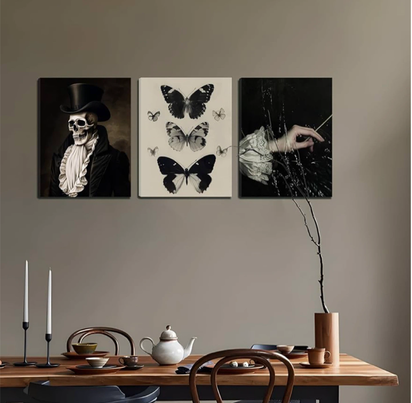 Gothic Skeleton & Butterfly Canvas Wall Art Set - photo 2